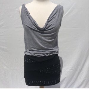 Backle Gray Drape Top Fitted Stud Dress Sz S
